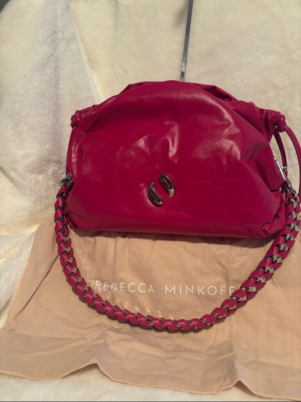 Rebecca Minkoff Fuchsia Leather Shoulder Bag with Braided Chain Strap